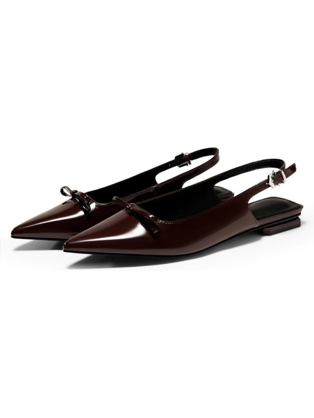 Women's Brown Faux Leather Comfortable Flats Bow Buckle Slip Pointed Toe Shoes